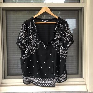 AEO Sheer Black And White Blouse Tie Front Sz XL